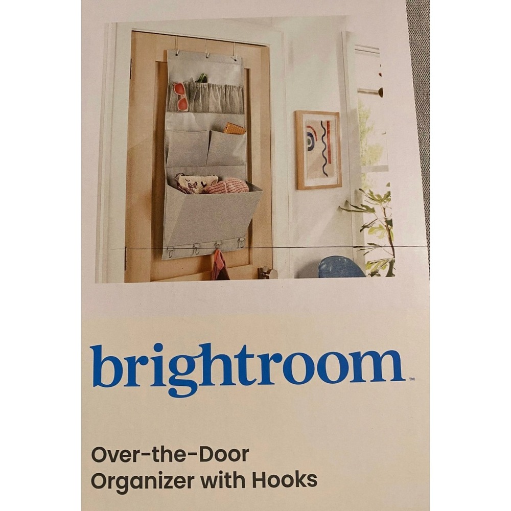 Brightroom Over-the-Door Organizer w/ hooks Gray Fabric Pocket‎ Storage NWT